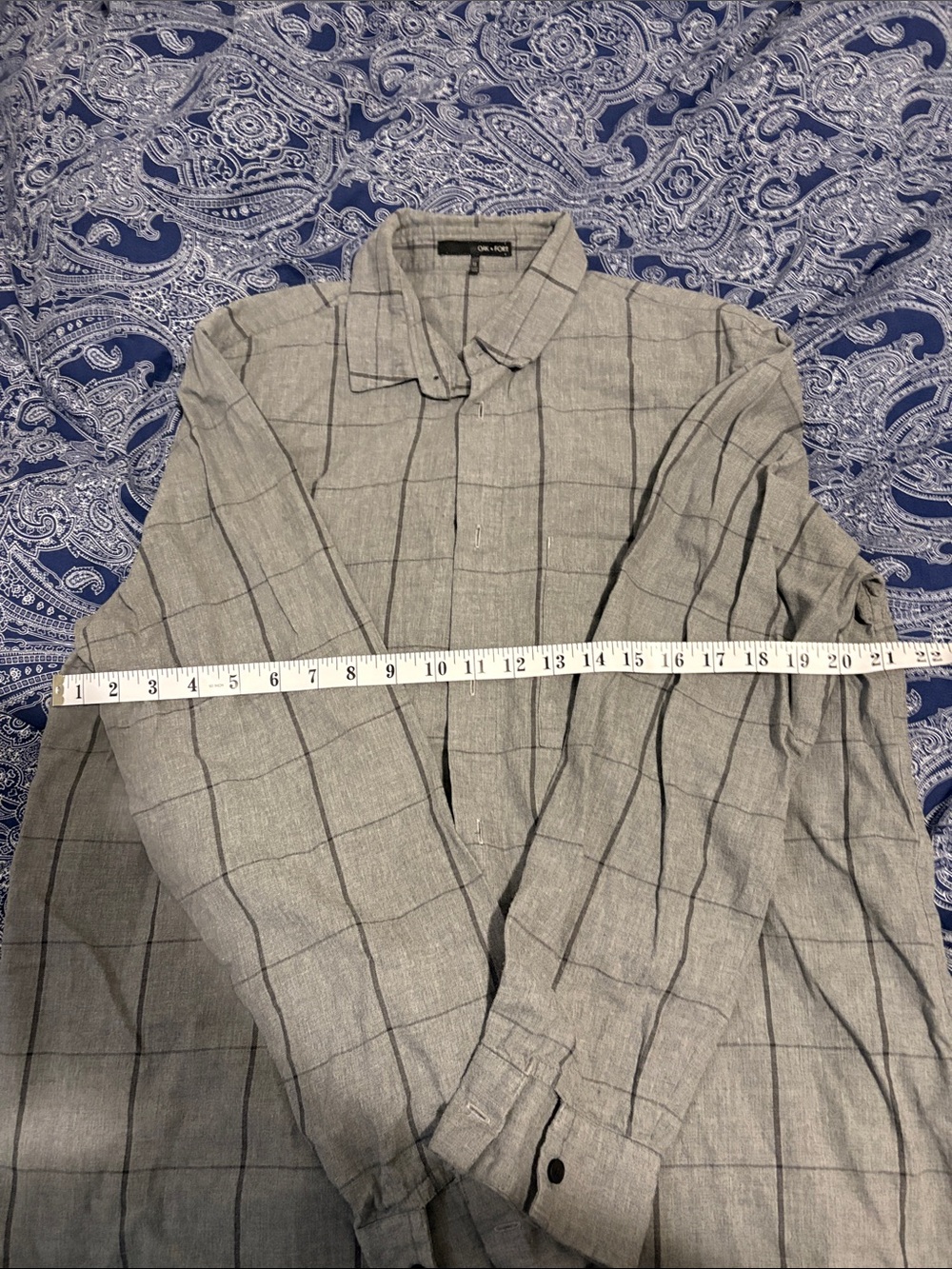 OAK + FORT Gray Windowpane Long-Sleeve Button-Up Shirt